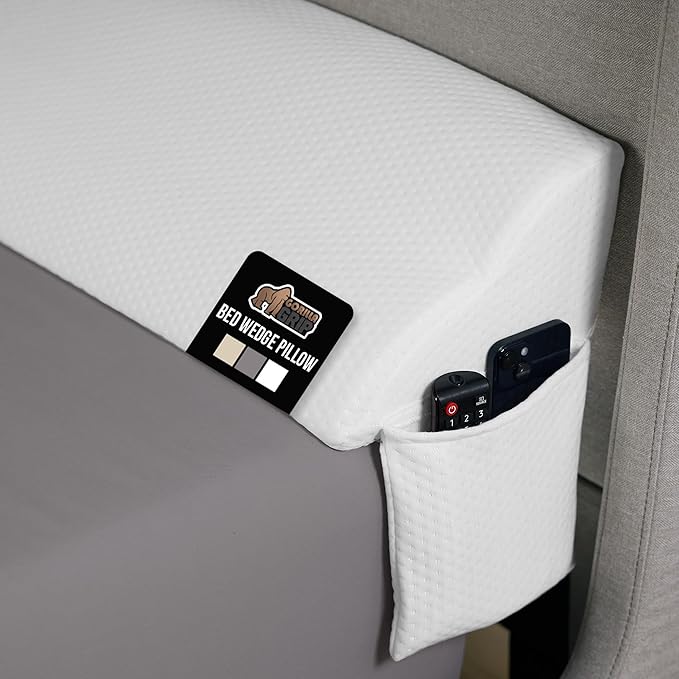 GORILLA GRIP Patent Pending Queen Bed Wedge Pillow Headboard Gap Filler, US Designed, Comfortable Supportive High Density Foam Pillows, Stay in Place Gripping Dots, Wedges Between Mattress, White