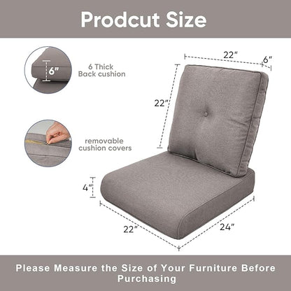 Patio Chair Cushions 6 Packs - Outside High Back Thick Water-Resistant Cushion 22x24 with Zipper Cover for Outdoor Glider Rocking Chairs Loveseat 3-Seater Couch Sofa – Grey/Buckle