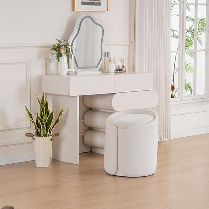 Swivel Vanity Stool with Gold Base Comfy Vanity Chair Modern Round Stool for Makeup Vanity Ottoman Foot Rest for Bedroom livingroom, Beige