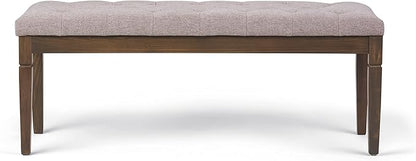 SIMPLIHOME Waverly 48 inch Wide Traditional Rectangle Tufted Ottoman Bench in Cloud Grey Linen Look Fabric, Assembled, For the Living Room and Bedroom