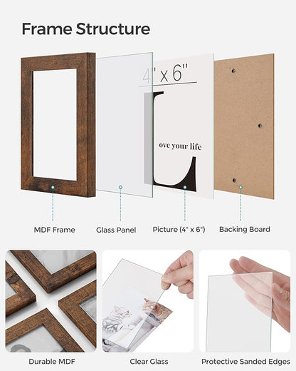 SONGMICS 4x6 Collage Picture Frames, 12-Pack Photo Collage Frame for Wall Decor, Glass Front, Assembly Required, Christmas Gift, Rustic Brown URPF022X01