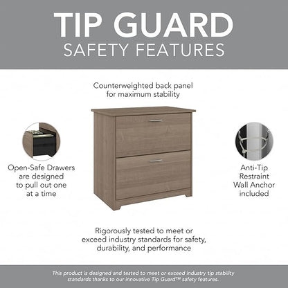 Bush Furniture Cabot 2 Drawer Lateral File Cabinet in Ash Gray, Home Office Chest for Letter, Legal, and A4-size Document Storage