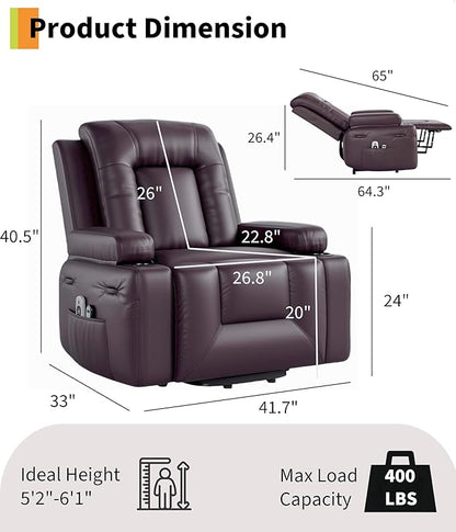 GarveeHome Oversized Electric Lift Recliner Chair - Heat and Massage, PU Leather Power Lift Recliner for Elderly & Mobility Impaired, Adjustable Back and Legs, Heavy Duty Lift Chair for Seniors