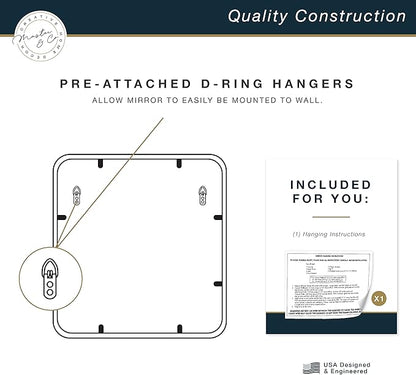 MCS Master & Co. Modern Metal Large Wall Mirror, Minimalist Home Decor Square Mirror with Rounded Corners for Living Room, Bedroom, or Bathroom, Brass, 24 x 24 in