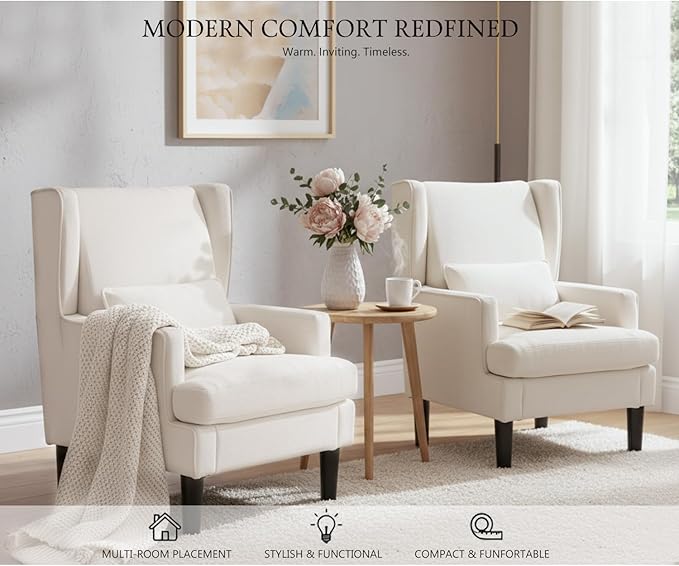 Modern Accent Chair for Living Room Chairs Upholstered Oversized Reading Chair Accent Chairs for Living Room Sofa Chair Armchair with High Back and Wood Legs,Arm Chair Comfy Chair for Bedroom (Beige)