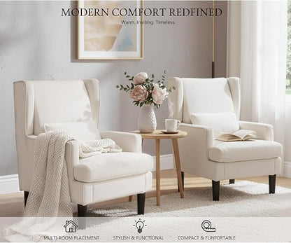 Modern Accent Chair for Living Room Chairs Upholstered Oversized Reading Chair Accent Chairs for Living Room Sofa Chair Armchair with High Back and Wood Legs,Arm Chair Comfy Chair for Bedroom (Beige)
