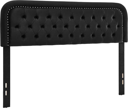 Tufted Upholstered Headboard,Button Solid Wood HeadBoards with Adjustable Height,Modern Performance Velvet Bed Head Boards,Easy Install&Nailhead (Black, Queen)