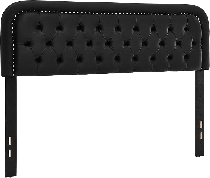 Tufted Upholstered Headboard,Button Solid Wood HeadBoards with Adjustable Height,Modern Performance Velvet Bed Head Boards,Easy Install&Nailhead (Black, King)