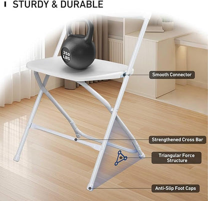 20 Pack Plastic White Folding Chairs with 350-LBS Capacity, Portable Indoor Outdoor Chairs, Foldable Commercial Seat with Steel Frame for Office, Party, Events, Wedding, Kitchen & Dinning