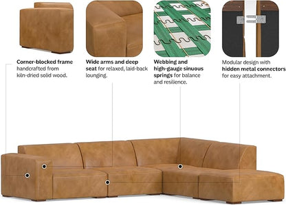 SIMPLIHOME Rex Right Corner Sectional Modular Sofa and Ottoman Set in Full-Grain Genuine Leather, Sienna, 116-inch-wide L-Shaped Leather Sofa and Matching 34-inch-Wide Table Ottoman for Living Room