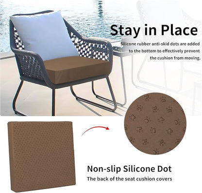 Easy-Going Waterproof Patio Cushion Covers ONLY Cover 24x24x4 inch 2 Pack Replacement Non-Slip Outdoor Seat Cushion Slipcover with Zipper. Brown