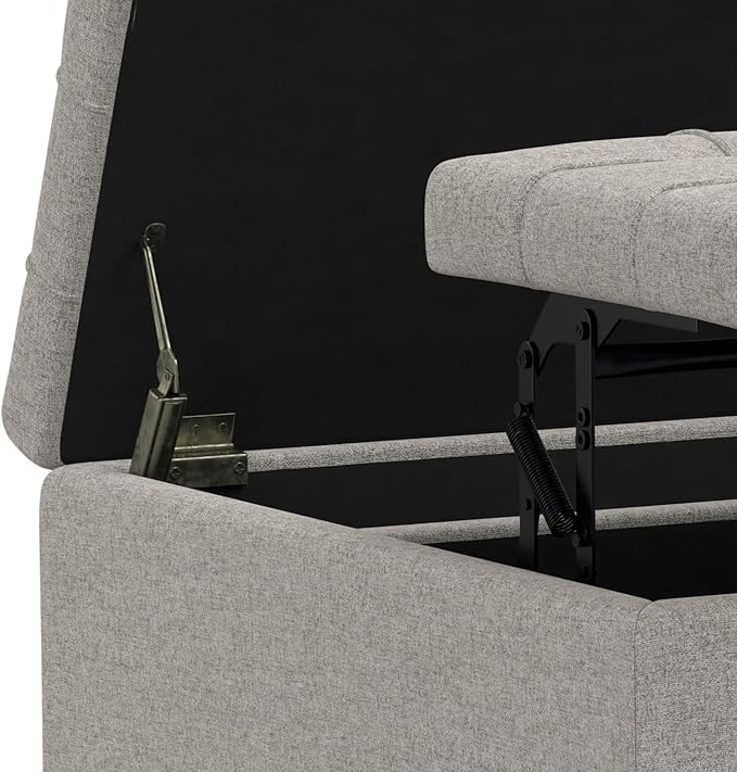 SIMPLIHOME Harrison 30 inch Wide Transitional Square Small Coffee Table Storage Ottoman in Cloud Grey , Assembled, For the Living Room and Bedroom