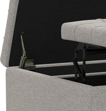SIMPLIHOME Harrison 30 inch Wide Transitional Square Small Coffee Table Storage Ottoman in Cloud Grey , Assembled, For the Living Room and Bedroom