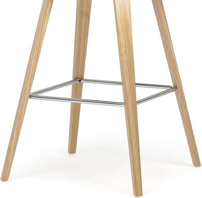 SIMPLIHOME Randolph Counter Stools (Set of 2) - 28 Inch Seat Height Upholstered Bentwood Kitchen Seats in Medium Blue Polyester Linen, Mid Century Modern Seating with Curved Backrest and Footrest