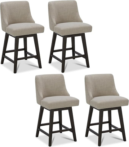 CHITA Counter Height Swivel Bar Stools Set of 4, FSC Certified Upholstered Counter Stools, Modern Swivel Barstools with Wood Legs for Kitchen Island, 26" Seat Height, Fabric in Tan
