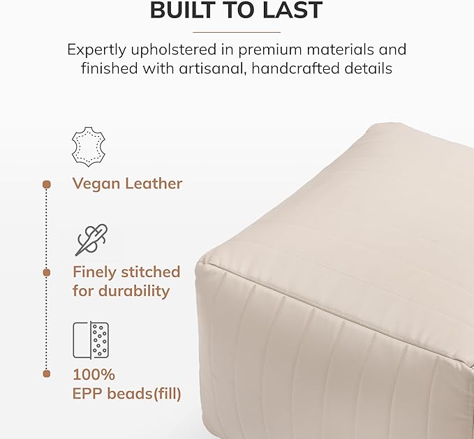 Anji Mountain 100% Handmade & Handcrafted Comfortable Home Décor Pouf Ottoman Footrest for Living Room, Bedroom, Nursery, Kidsroom, Patio Furniture - (22" x 22" x 16" - Cream)