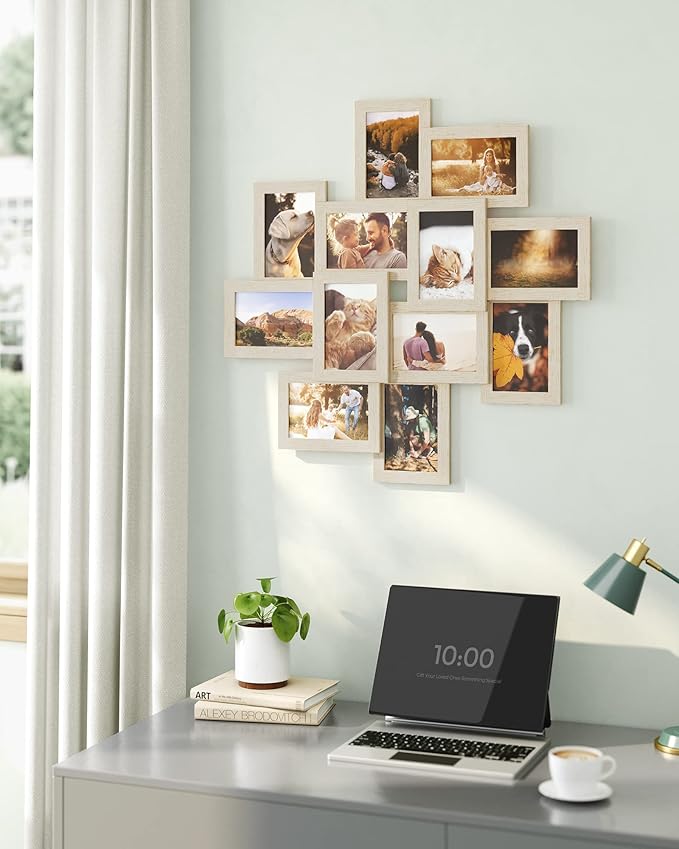 SONGMICS 4x6 Collage Picture Frames, 12-Pack Photo Collage Frame for Wall Decor, Glass Front, Assembly Required, Christmas Gift, Natural Beige URPF022N01