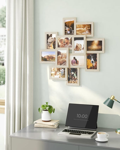 SONGMICS 4x6 Collage Picture Frames, 12-Pack Photo Collage Frame for Wall Decor, Glass Front, Assembly Required, Christmas Gift, Natural Beige URPF022N01