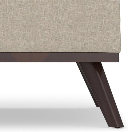 SIMPLIHOME Owen 36 inch Wide Mid Century Modern Square Coffee Table Storage Ottoman in Natural Polyester Fabric, Assembled, for the Living Room, Entryway and Family Room