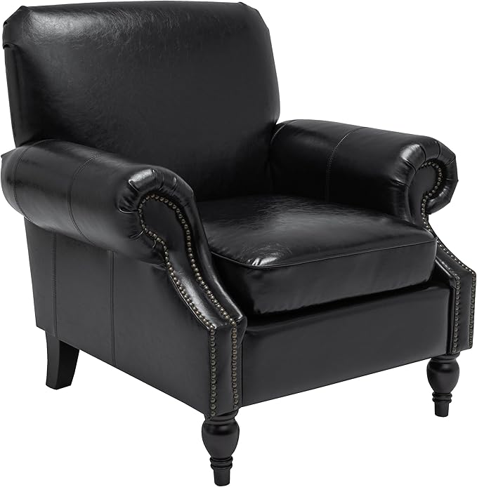 Accent Chair,22.4" Seat Depth Armchair with Roll Arms,36.6W*34.3D*34.6H Living Room Chair,Wood Legs,Set of 2,Faux Leather in Black