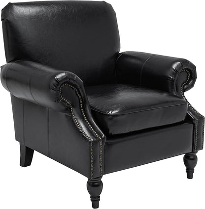 Accent Chair,22.4" Seat Depth Armchair with Roll Arms,36.6W*34.3D*34.6H Living Room Chair,Wood Legs,Set of 2,Faux Leather in Black
