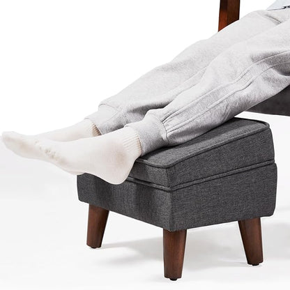 Small Footstool Ottoman with Storage, Ottoman Foot Rest, Modern Foot Stool with Adjustable Lid and Sturdy Wood Legs for Living Room, Bedroom, Couch, Enterway, Light Gray