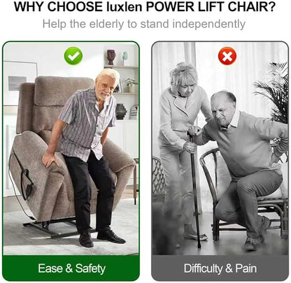 PELUMY Power Lift Recliner Chair for Elderly with Massage and Heat, Dual Motor Heavy Duty 350lbs Recliner, 8-Point Vibration & Lumbar Heating, Electric Lift Chair (Chenille, Khaki)