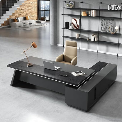 Modern L Shape Executive Desk with Storage Drawers – Large Black Corner Office Desk for Home Workspace, Spacious Executive Desk with Cabinets (Black/Left, 79" L * 63" W * 30" H)