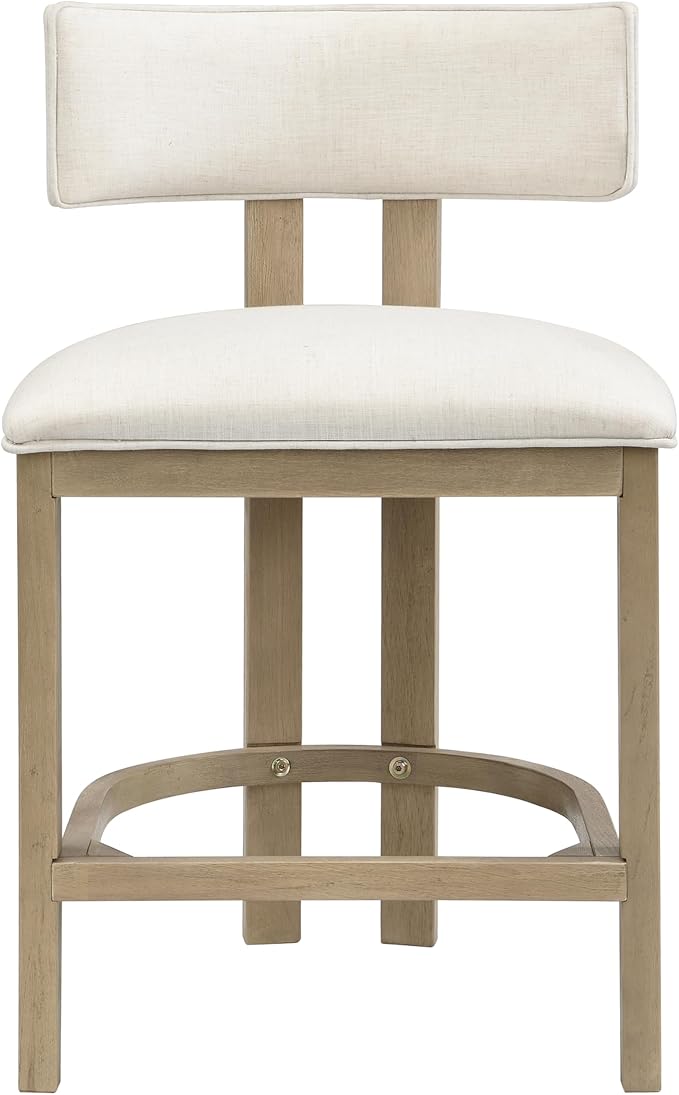 Christopher Knight Home Minso Wooden Counter Height Bar Stools Set of 2, Comfy Upholstered Barstools with Backrest/Footrest, Counter Stool for Kitchen Island/Home Bar Table, Light Ash + Beige