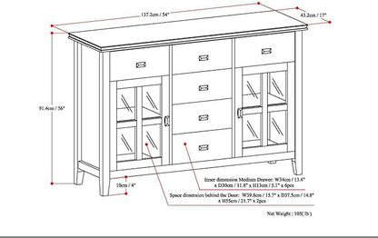 SIMPLIHOME Artisan Buffet - 54 inch Wide Solid Wood 3-Door Sideboard Buffet in Russet Brown, Transitional Storage Cabinet for Dining Room or Kitchen with Adjustable Shelves and Bronze Hardware