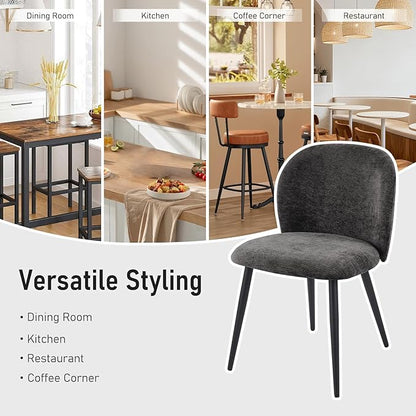 Upholstered Dining Chairs Set of 2, Modern Kitchen Side Chair with Padded Seat Comfortable Chenille Fabric Study Black Matel Legs,Desk Chair with Back for Dining Rooms, Black