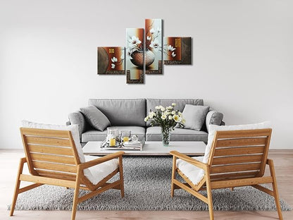 Wieco Art -Stretched and Framed 100% Hand-painted Modern Canvas Wall Art Stretched and Framed Elegant Flowers for Home Decoration Floral Oil Paintings on Canvas 4pcs/set