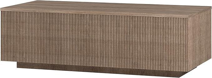 Henn&Hart 48" Fluted Rectangular Low-Profile Coffee Table for Living Room, Family Room, or Office, Antiqued Gray Oak