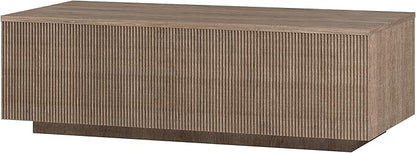 Henn&Hart 48" Fluted Rectangular Low-Profile Coffee Table for Living Room, Family Room, or Office, Antiqued Gray Oak