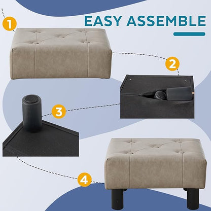 Small Foot Stool Ottoman, Faux Leather Footstool Ottoman Foot Rest for Couch, Rectangle Footstools and Ottomans Small for Living Room, Entryway and Bedroom (Gray)