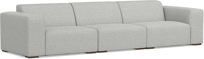 SIMPLIHOME Rex 3-Seater Modular Sofa in 100% Recycled Polyester Tightly Woven Performance Fabric, Pale Grey, 122-inches Wide, Handcrafted Modern-Style Couch for Living Room and Family Room