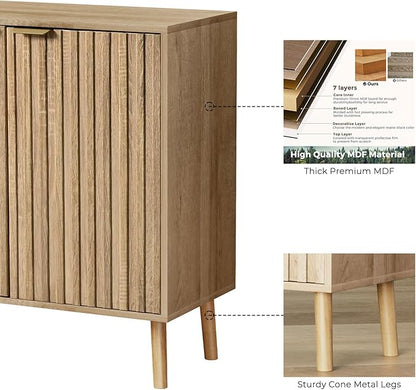 Fluted Storage Cabinet, Free Standing Buffet, Wood Sideboard, Multifunctional Accent Storage for Living Room, Hallway, Entryway, Dining Room (2, Oak)