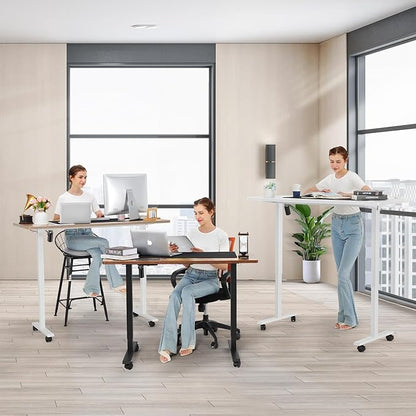 farexon Electric Standing Desk Adjustable Height, 70.8 x 27.5 Inch Sit Stand up Desk with Large Mouse Pad, Double Metal Hook,4 Wheels,4 Memory Preset Heights Home Office Computer Desk,Oak Grey