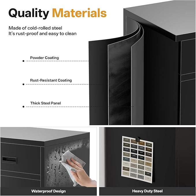Steel Storage Cabinets，Metal Storage Cabinet with 1 Locking Drawers, Locking Storage Cabinets for Office, Home, Garage, Warehouse 37" H x 31.5" W x 15.7" D (Black)