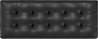 SIMPLIHOME Cosmopolitan 44 inch Wide Transitional Rectangle Storage Ottoman Bench with Open Bottom in Distressed Black Vegan Faux Leather, Assembled for the Living Room and Bedroom
