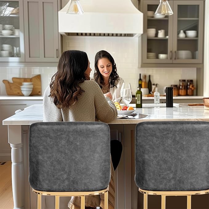 Sophia & William Counter Height Bar Stools Set of 4, Gold Bar Stools for Kitchen Island, Modern PU Leather Counter Stools,Grey & Gold
