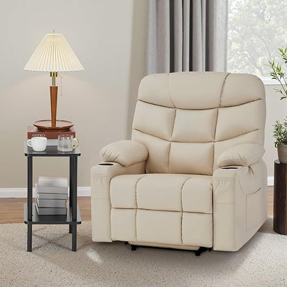MCombo Oversized Power Lift Recliner Chair with Extended Footrest for Elderly People, Faux Leather R7289 (Cream White, Oversize)