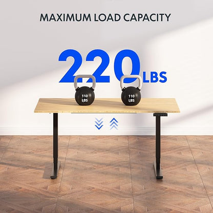 FlexiSpot E6 Bamboo 3-Stage Dual Motor 60 x 30 Electric Standing Desk Sit Stand Up Desk, Holds 220 lbs, Adjustable Height w/ Memory Presets, Solid Bamboo Desktop & Black Frame, Ships in 2 Boxes
