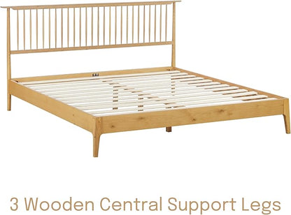 NTC Ruby Wooden Bed Frame with Headboard, Solid Oak and Rubber Wood Foundation with Silent Slats and Wood Central Supports, 1000 Lb Capacity, Effortless Assembly, Queen - Rustic Oak
