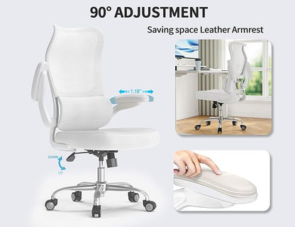 TRALT Ergonomic Office Chair - Desk Chair with Wave High Back Adjustable Lumbar Support Computer Chair - Gaming Chairs Mesh Backrest and PU Leather Seat for Home Reading Chairs to Adults(White)