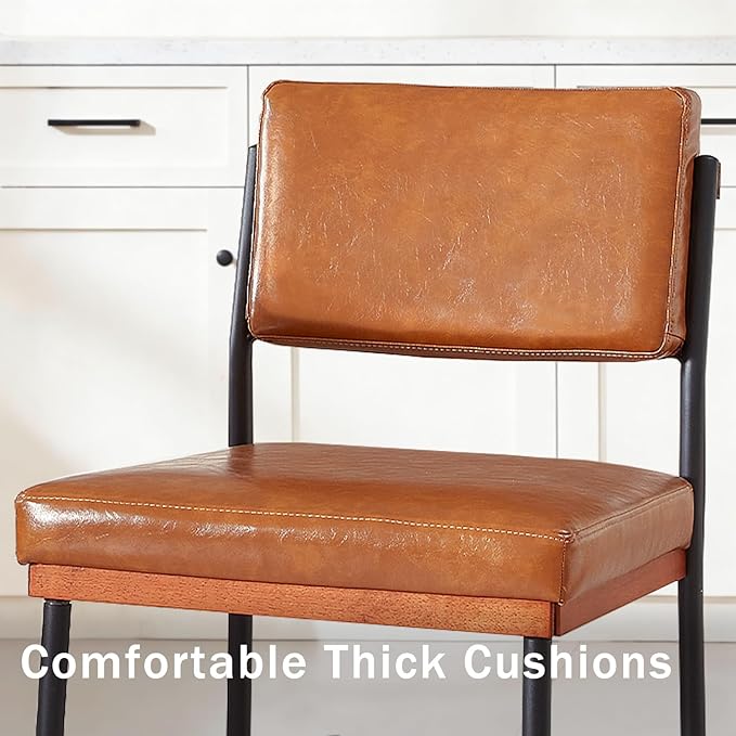 Modern Dining Chairs Set of 4, Kitchen Chairs with Thick Cushions and Adjustable Foot Pads, Upholstered Faux Leather Dining Room Chairs with Sturdy Metal Legs,Brown