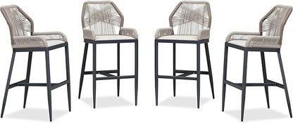 PURPLE LEAF 4 Pieces Bar Stools Patio Modern Rattan Barstools Aluminum Woven Tall Bar Chairs with Cushions for Outdoor Kitchen Island Garden