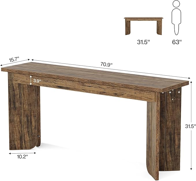 Tribesigns 70.9-Inch Extra Long Console Table, Farmhouse Sofa Console Table with Widened Tabletop, Entryway Accent Tables with Sturdy Double Pedestal for Living Room (Rustic Brown)