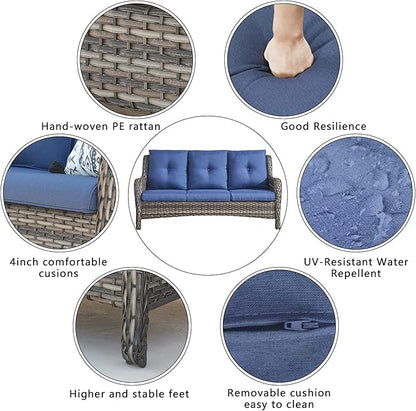 HUMMUH 4 Pieces Outdoor Furniture Patio Furniture Set Wicker Outdoor Sectional Sofa with Swivel Rocking Chairs,Outdoor Coffee Table