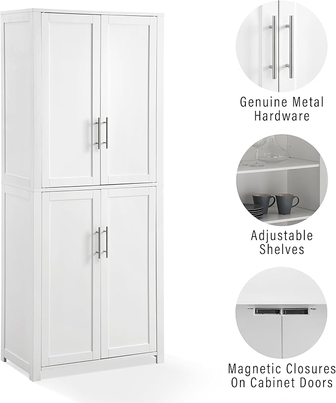 Crosley Furniture Savannah Tall Pantry Storage Cabinet with Shelves, Kitchen, Dining, or Laundry Room, White